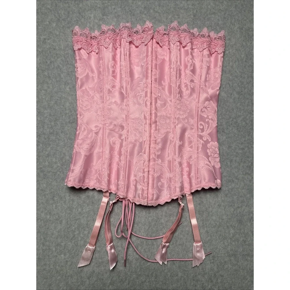 Frederick's of Hollywood Baby Doll Pink‎ Lace up Corset Busiter Gater Belt 32